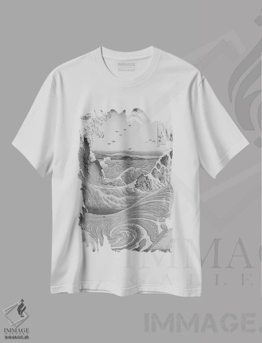 تیشرت سفید طرح دار طرح موج های کوبنده، هنر دیجیتال اثر فایو بای فایو کالکتیو | فروشگاه ایماژ