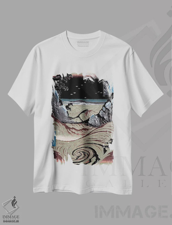 تیشرت سفید طرح دار موج های کوبنده پلاتینی، هنر دیجیتال اثر فایو بای فایو کالکتیو | immage.ir