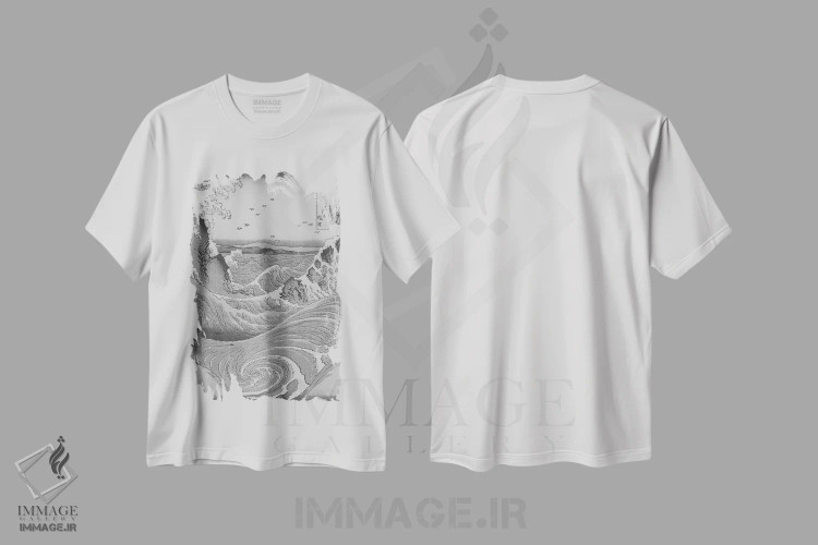 تیشرت سفید طرح دار طرح موج های کوبنده، هنر دیجیتال اثر فایو بای فایو کالکتیو | فروشگاه ایماژ