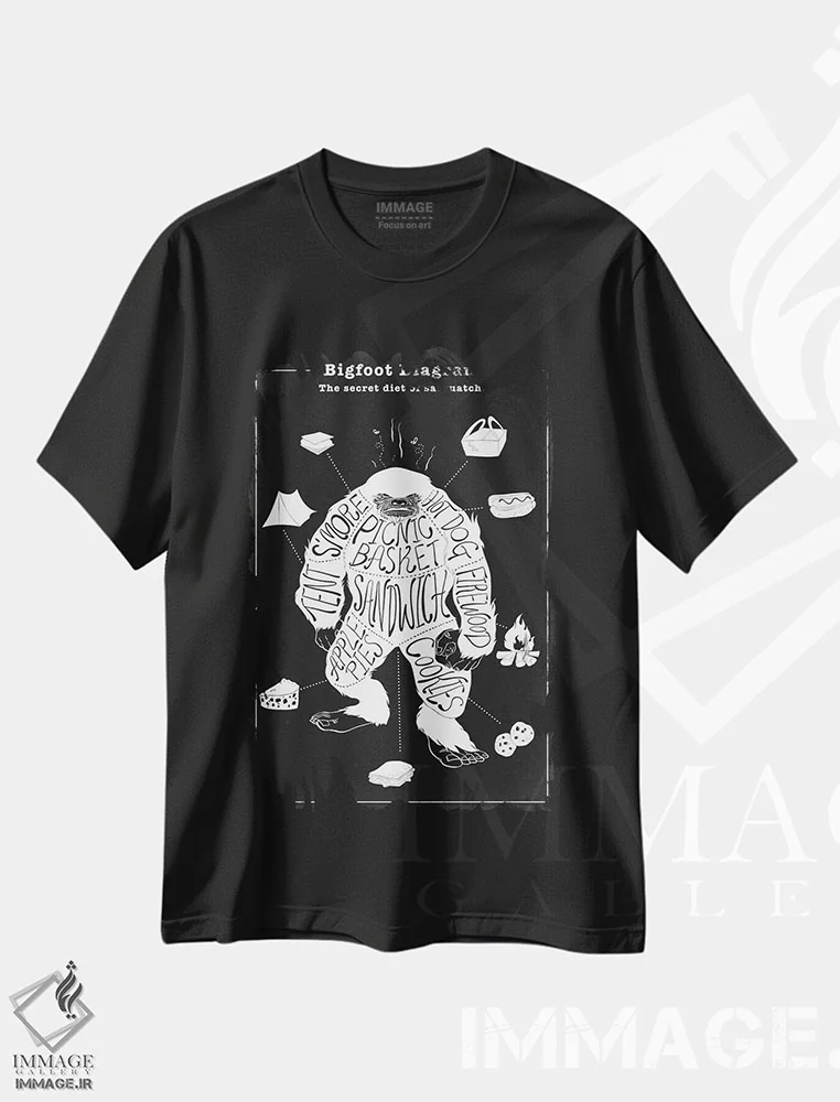 تیشرت مشکی طرح دار طرح آناتومی پاگنده ۲، هنر دیجیتال سیاه و سفید اثر فایو بای فایو کالکتیو | فروشگاه ایماژ