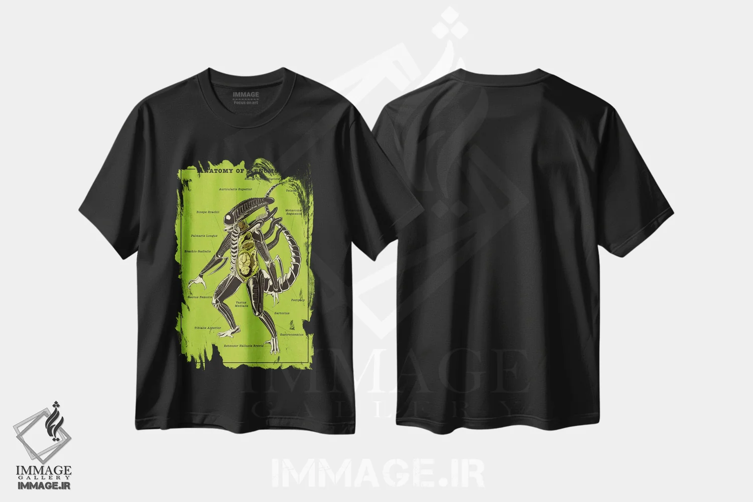 تیشرت مشکی طرح دار طرح آناتومی موجود فضایی، هنر دیجیتال اثر فایو بای فایو کالکتیو | فروشگاه ایماژ