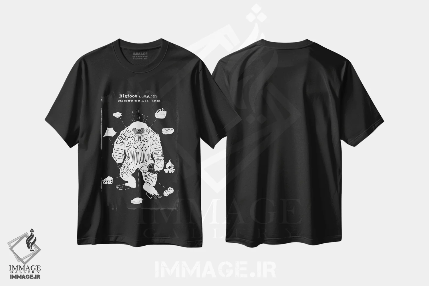 تیشرت مشکی طرح دار طرح آناتومی پاگنده ۲، هنر دیجیتال سیاه و سفید اثر فایو بای فایو کالکتیو | فروشگاه ایماژ