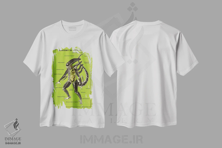 تیشرت سفید طرح دار طرح آناتومی موجود فضایی، هنر دیجیتال اثر فایو بای فایو کالکتیو | immage.ir