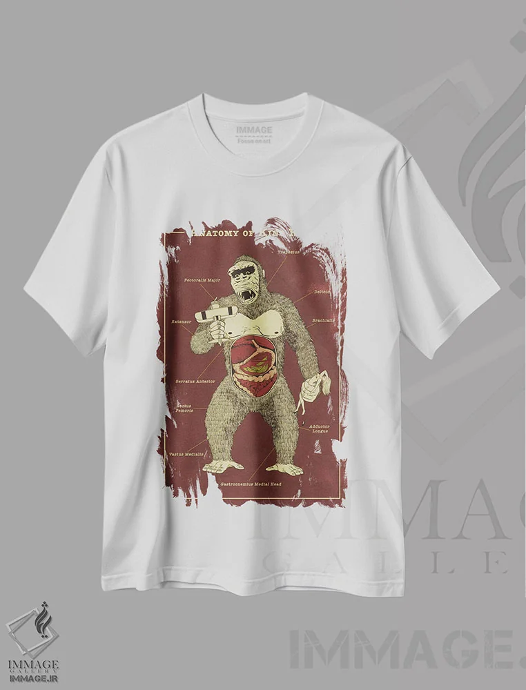 تیشرت سفید طرح دار طرح آناتومی کینگ کونگ، هنر دیجیتال اثر فایو بای فایو کالکتیو | immage.ir