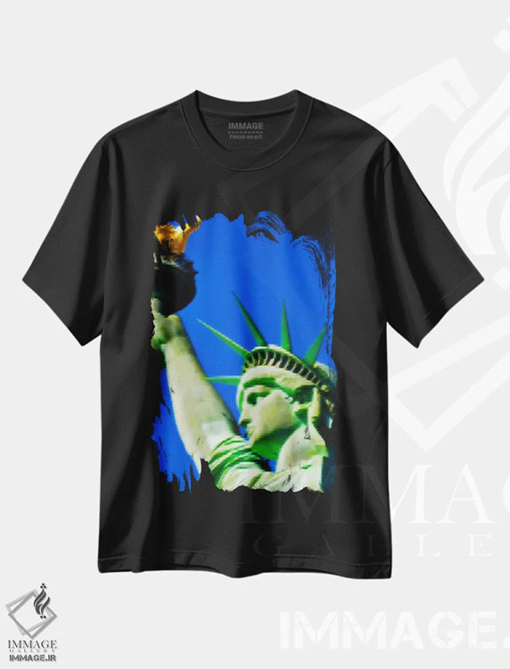 تیشرت مشکی طرح دار تندیس آزادی دوخته شده، هنر دیجیتال اثر فایو بای فایو کالکتیو | immage.ir