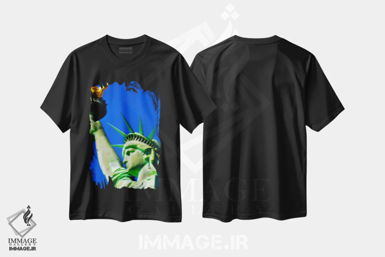 تیشرت مشکی طرح دار تندیس آزادی دوخته شده، هنر دیجیتال اثر فایو بای فایو کالکتیو | immage.ir