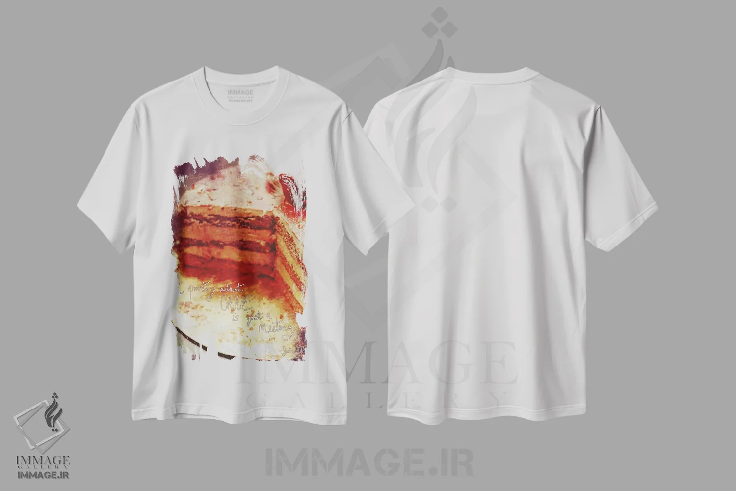 تیشرت سفید طرح دار جلسات کیک، تزئینی اثر فایو بای فایو کالکتیو | فروشگاه ایماژ
