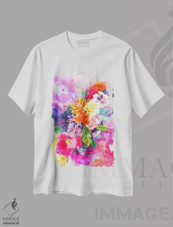 تیشرت سفید طرح دار گل های بهاری، هنر دیجیتال اثر فایو بای فایو کالکتیو | immage.ir