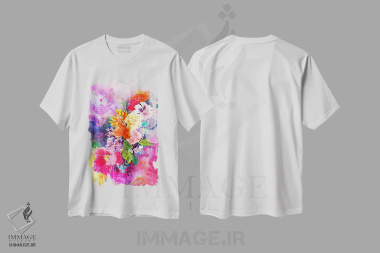تیشرت سفید طرح دار گل های بهاری، هنر دیجیتال اثر فایو بای فایو کالکتیو | immage.ir