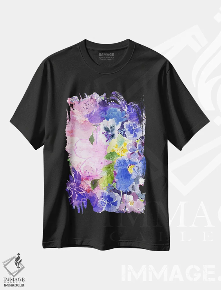 تیشرت مشکی طرح دار شکوفه ها، هنر دیجیتال اثر فایو بای فایو کالکتیو | فروشگاه ایماژ
