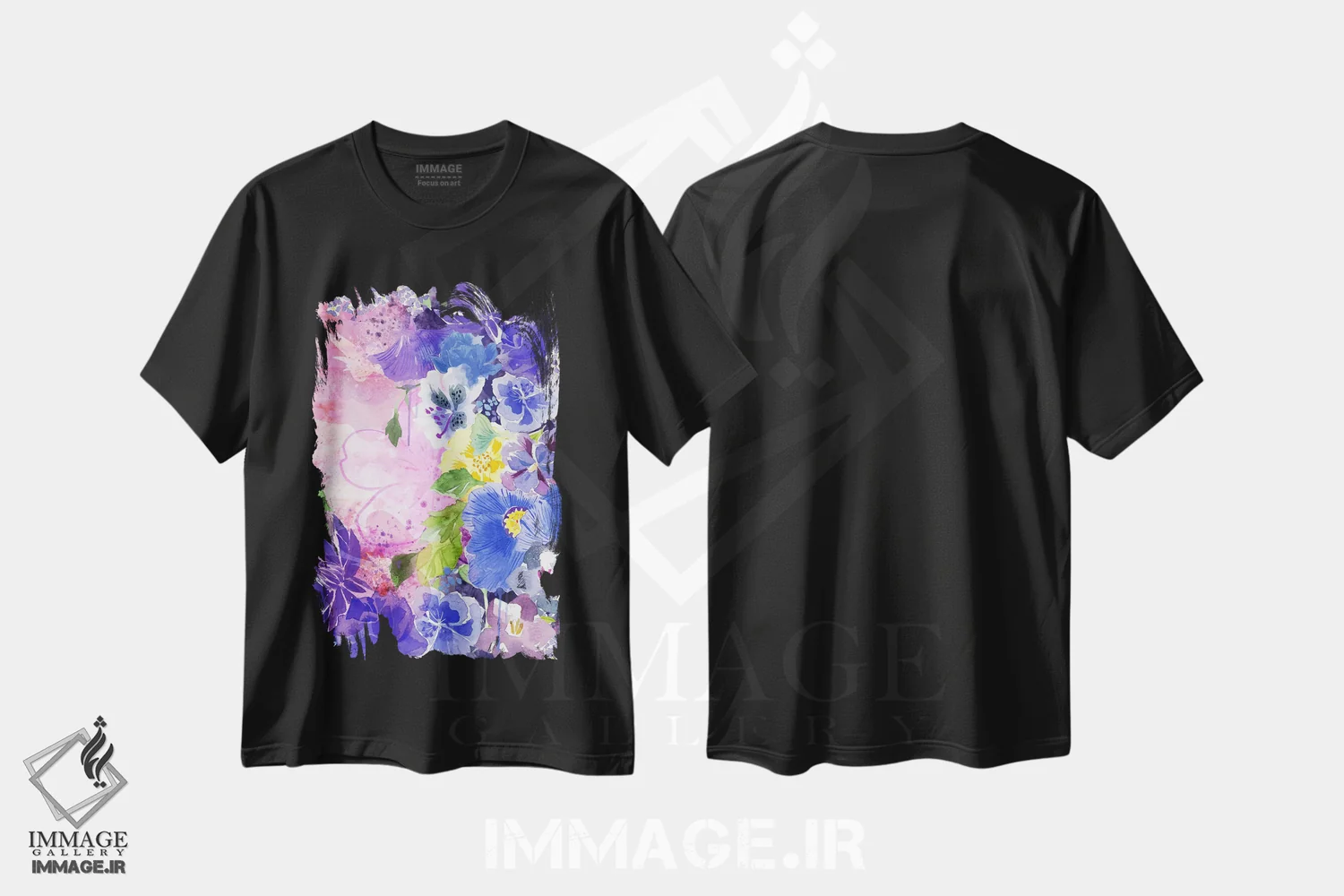 تیشرت مشکی طرح دار شکوفه ها، هنر دیجیتال اثر فایو بای فایو کالکتیو | فروشگاه ایماژ