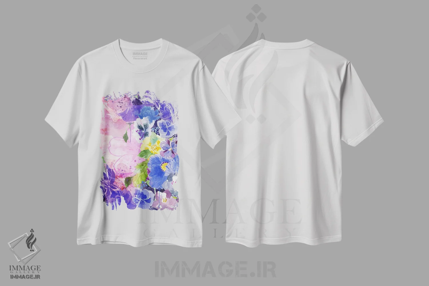 تیشرت سفید طرح دار شکوفه ها، هنر دیجیتال اثر فایو بای فایو کالکتیو | immage.ir