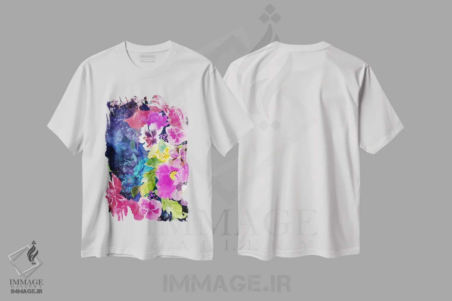 تیشرت سفید طرح دار گل های ماندگار، هنر دیجیتال اثر فایو بای فایو کالکتیو | فروشگاه ایماژ
