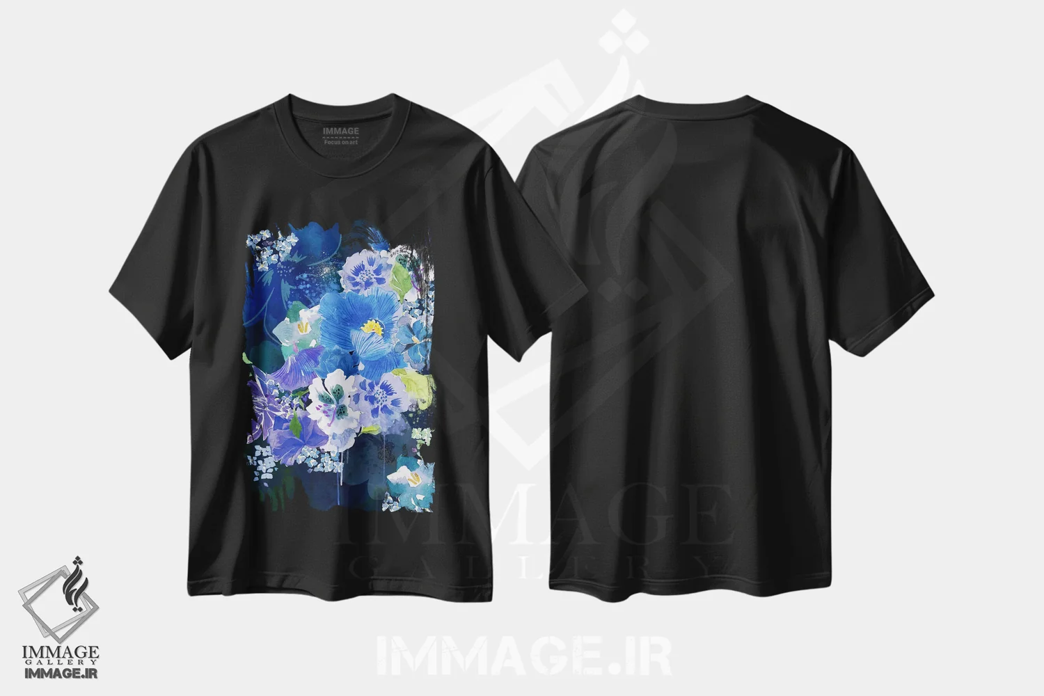 تیشرت مشکی طرح دار گل های نیمه شب، هنر دیجیتال اثر فایو بای فایو کالکتیو | immage.ir