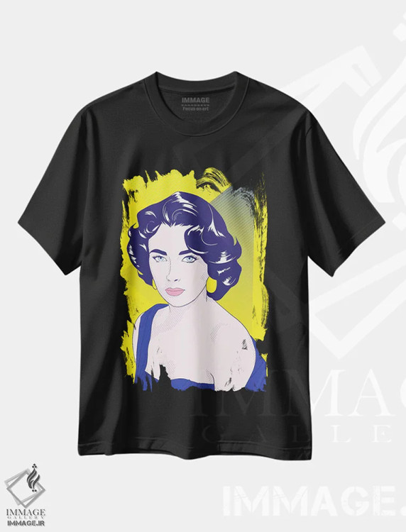تیشرت مشکی طرح دار الیزابت با رنگ تقویتی، هنر فاخر معاصر اثر فایو بای فایو کالکتیو | immage.ir