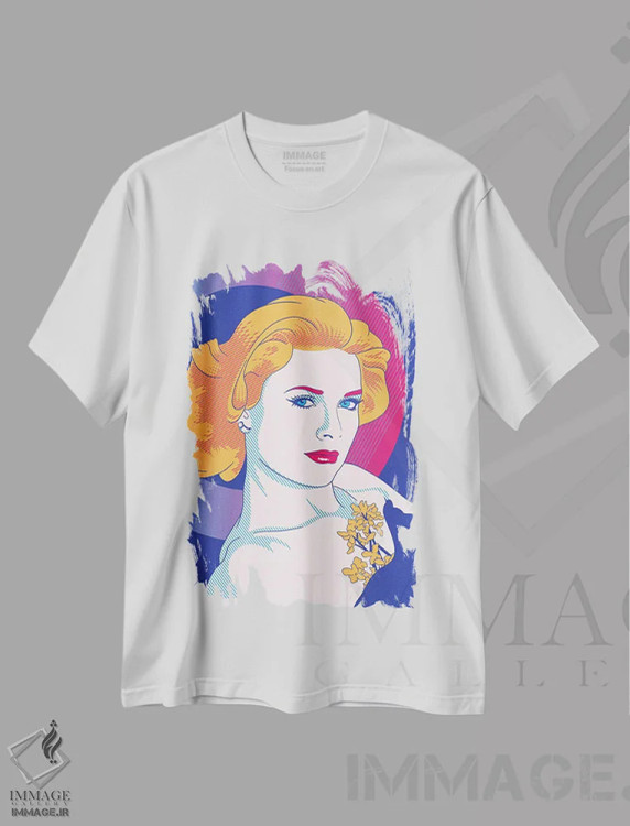 تیشرت سفید طرح دار گریس بنفش با رنگ تقویتی، هنر فاخر معاصر اثر فایو بای فایو کالکتیو | immage.ir