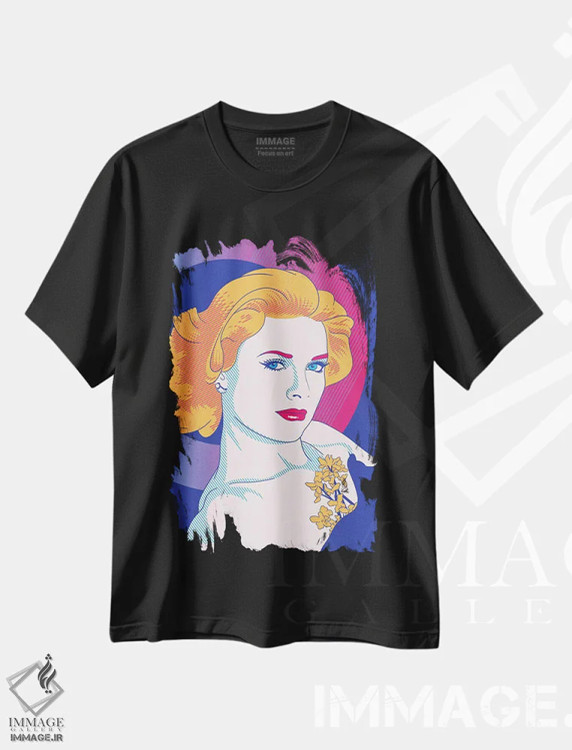 تیشرت مشکی طرح دار گریس بنفش با رنگ تقویتی، هنر فاخر معاصر اثر فایو بای فایو کالکتیو | فروشگاه ایماژ