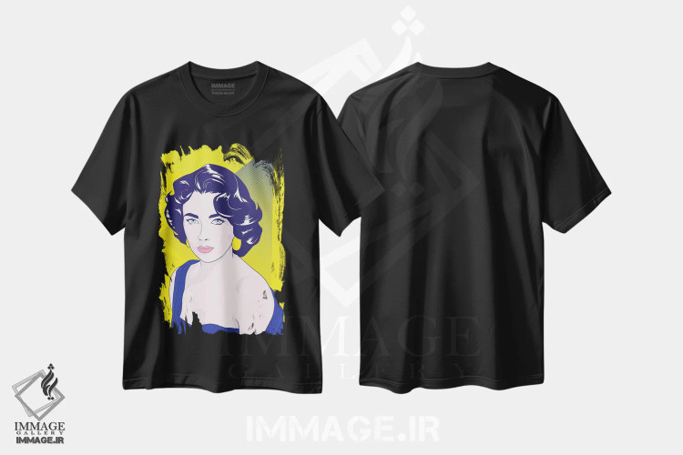 تیشرت مشکی طرح دار الیزابت با رنگ تقویتی، هنر فاخر معاصر اثر فایو بای فایو کالکتیو | immage.ir