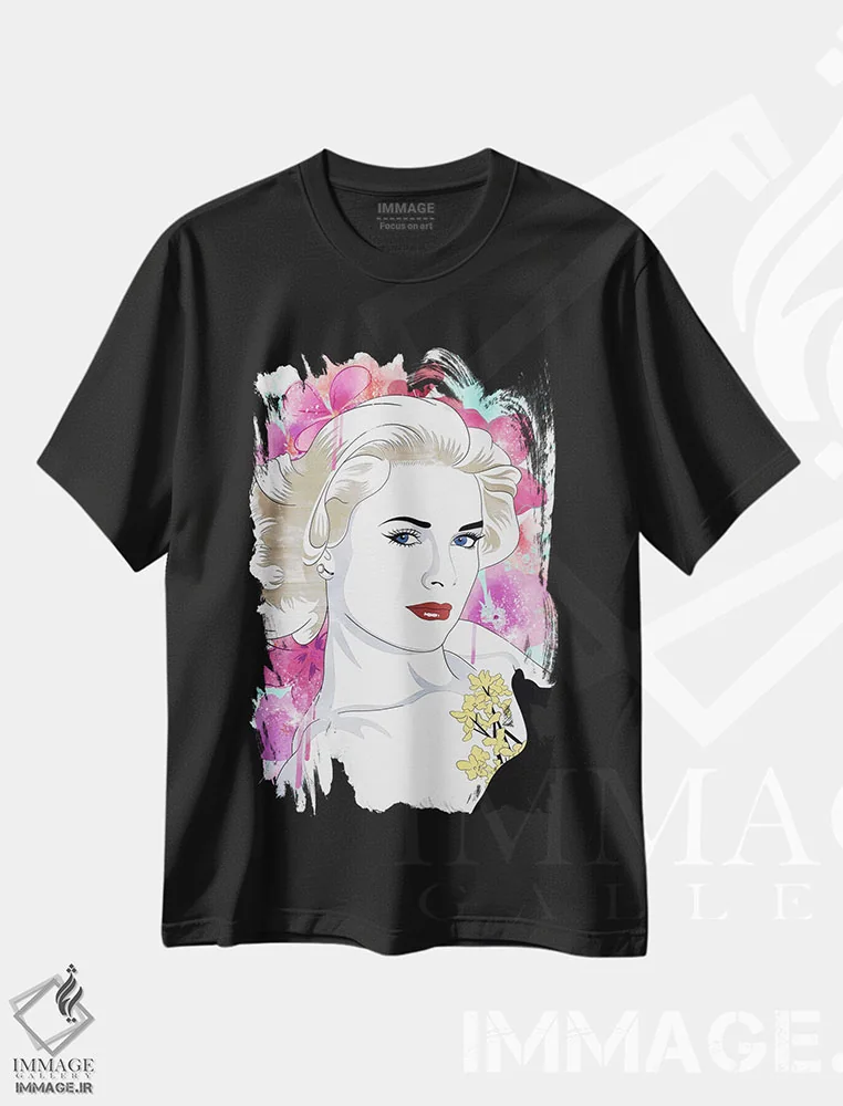تیشرت مشکی طرح دار گریس گل با رنگ تقویتی، هنر دیجیتال اثر فایو بای فایو کالکتیو | immage.ir