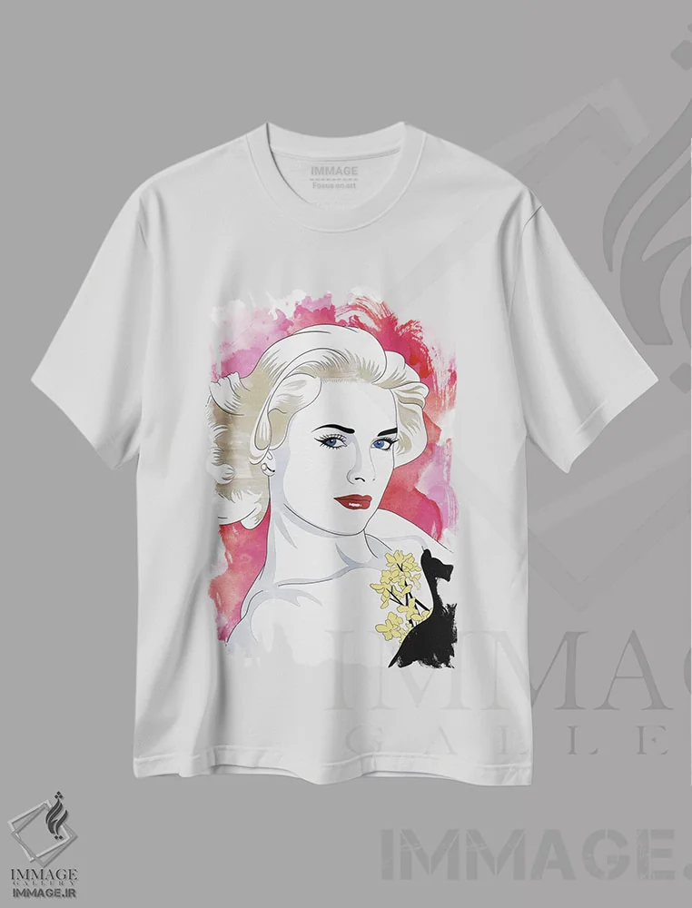 تیشرت سفید طرح دار گریس با آبرنگ و رنگ تقویتی، هنر فاخر معاصر اثر فایو بای فایو کالکتیو | immage.ir