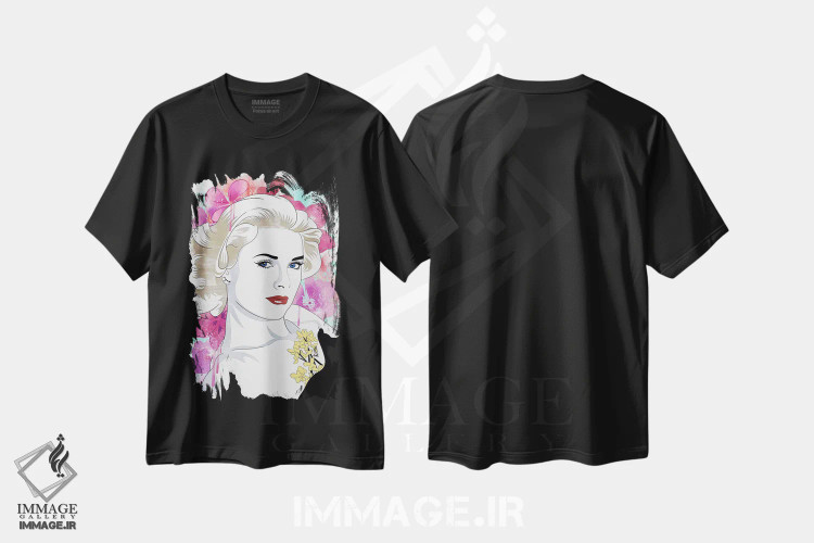 تیشرت مشکی طرح دار گریس گل با رنگ تقویتی، هنر دیجیتال اثر فایو بای فایو کالکتیو | immage.ir