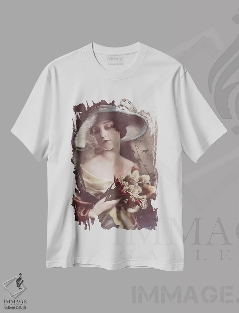 تیشرت سفید طرح دار فرار به باغ، وینتیج و رترو اثر هنرمند ناشناس | immage.ir