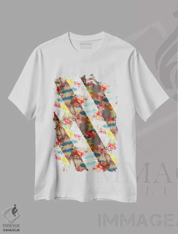 تیشرت سفید طرح دار بافت گلدار، آبستره اثر فایو بای فایو کالکتیو | فروشگاه ایماژ
