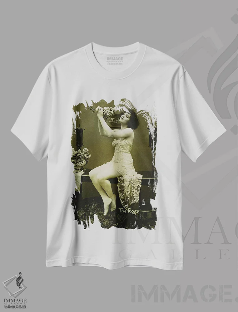 تیشرت سفید طرح دار رز، مدیوم اثر هنرمند ناشناس | فروشگاه ایماژ