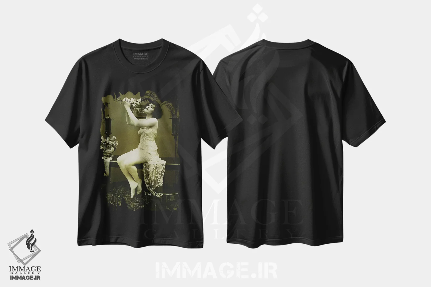 تیشرت مشکی طرح دار رز، مدیوم اثر هنرمند ناشناس | immage.ir