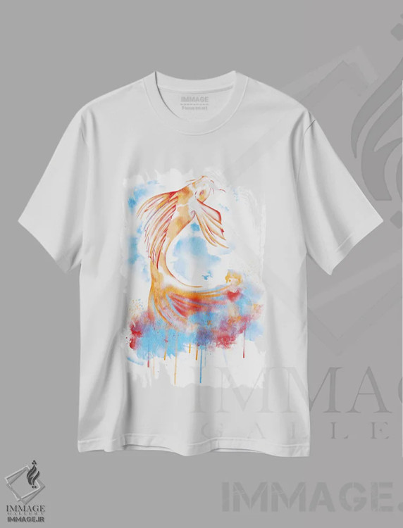 تیشرت سفید طرح دار ماهی پرنده با آبرنگ، هنر دیجیتال اثر فایو بای فایو کالکتیو | immage.ir