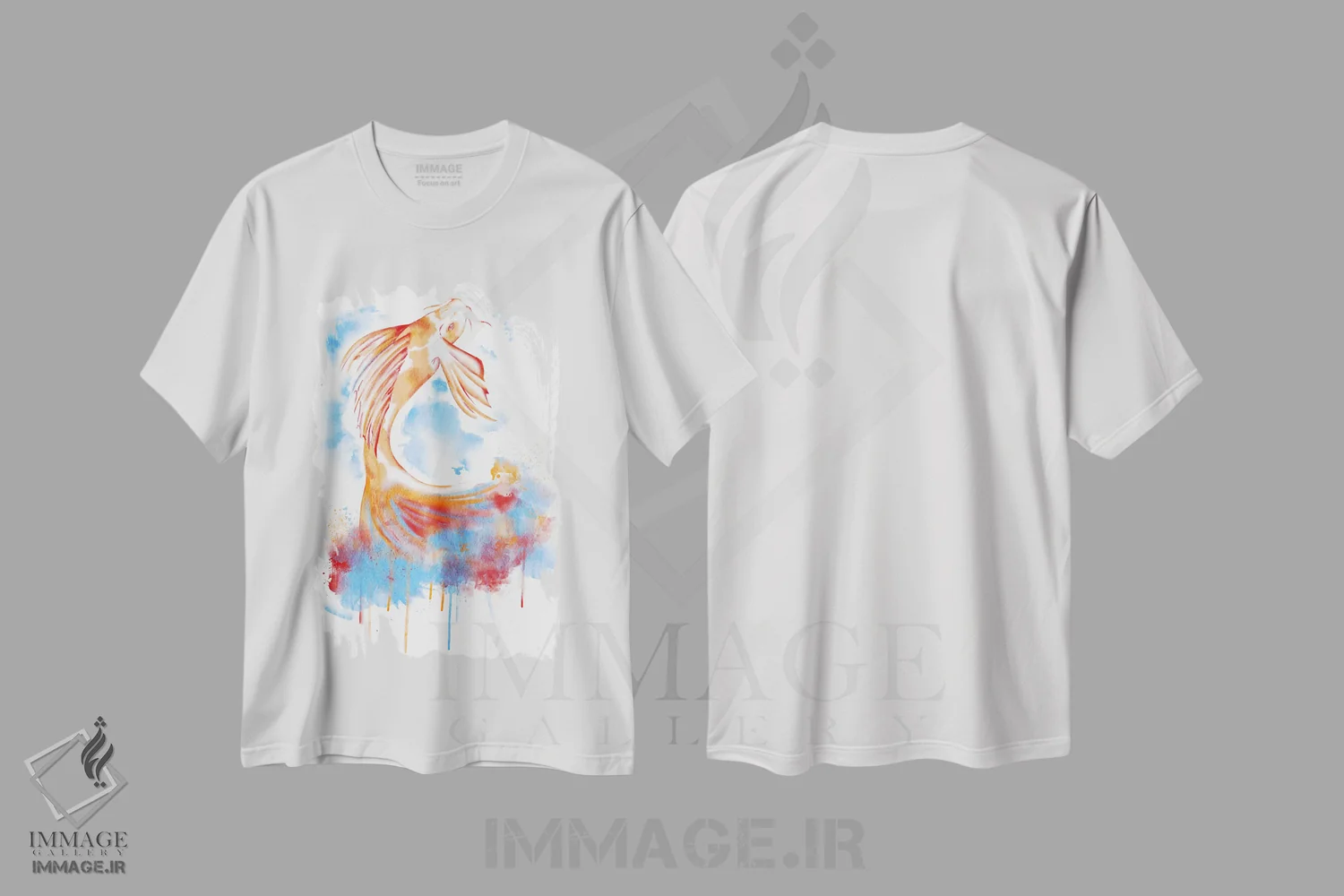 تیشرت سفید طرح دار ماهی پرنده با آبرنگ، هنر دیجیتال اثر فایو بای فایو کالکتیو | immage.ir