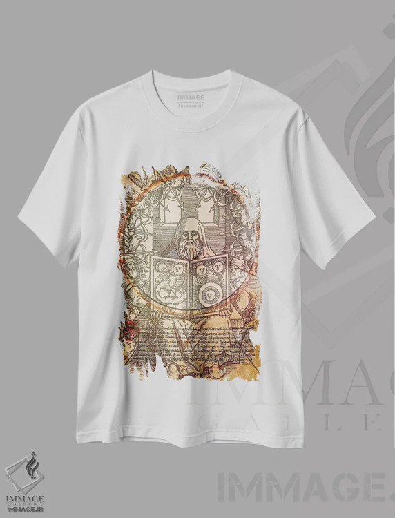تیشرت سفید طرح دار کتاب کیمیاگری، هنر دیجیتال اثر فایو بای فایو کالکتیو | immage.ir