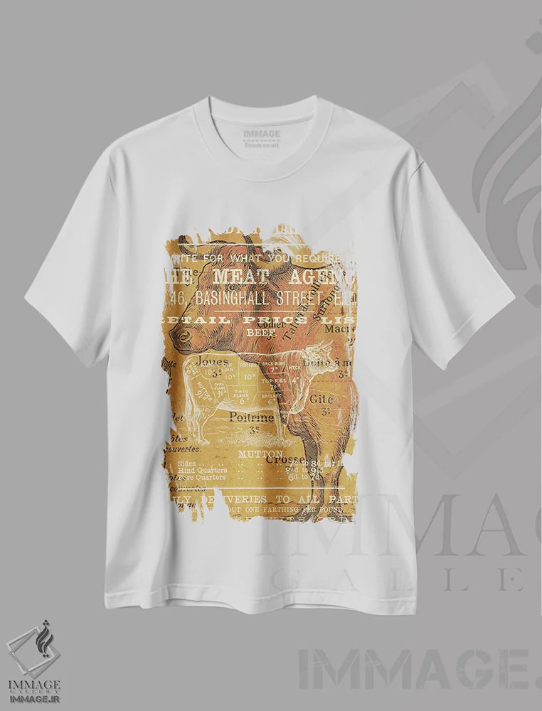 تیشرت سفید طرح دار آژانس گوشت، دکور روستایی اثر فایو بای فایو کالکتیو | فروشگاه ایماژ