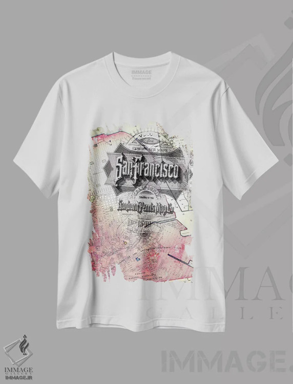 تیشرت سفید طرح دار نقشه قدیمی سان فرانسیسکو، تزئینی اثر فایو بای فایو کالکتیو | immage.ir