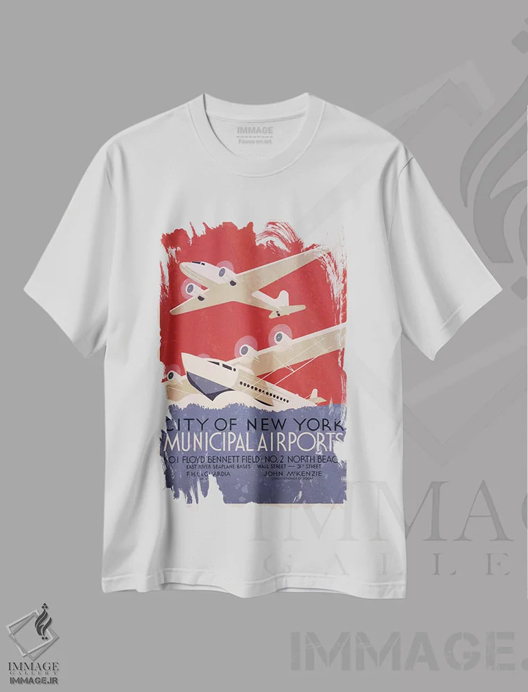 تیشرت سفید طرح دار فرودگاه های شهری نیویورک، هنر دیجیتال اثر فایو بای فایو کالکتیو | immage.ir