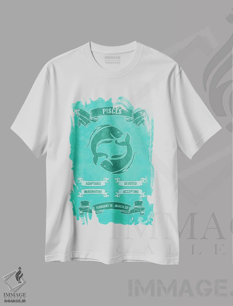 تیشرت سفید طرح دار طالع بینی حوت، تزئینی اثر فایو بای فایو کالکتیو | فروشگاه ایماژ