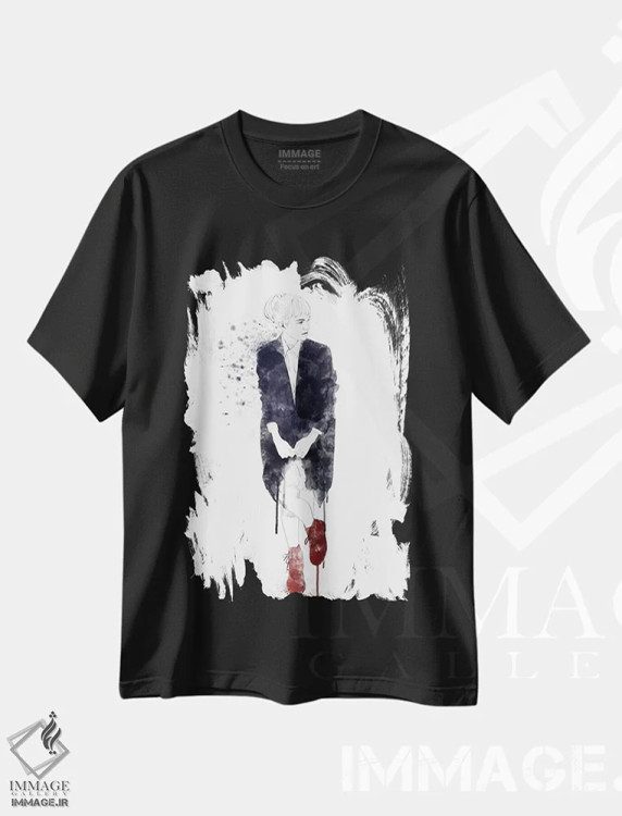 تیشرت مشکی طرح دار در کفش های قرمز من، هنر دیجیتال اثر فایو بای فایو کالکتیو | immage.ir
