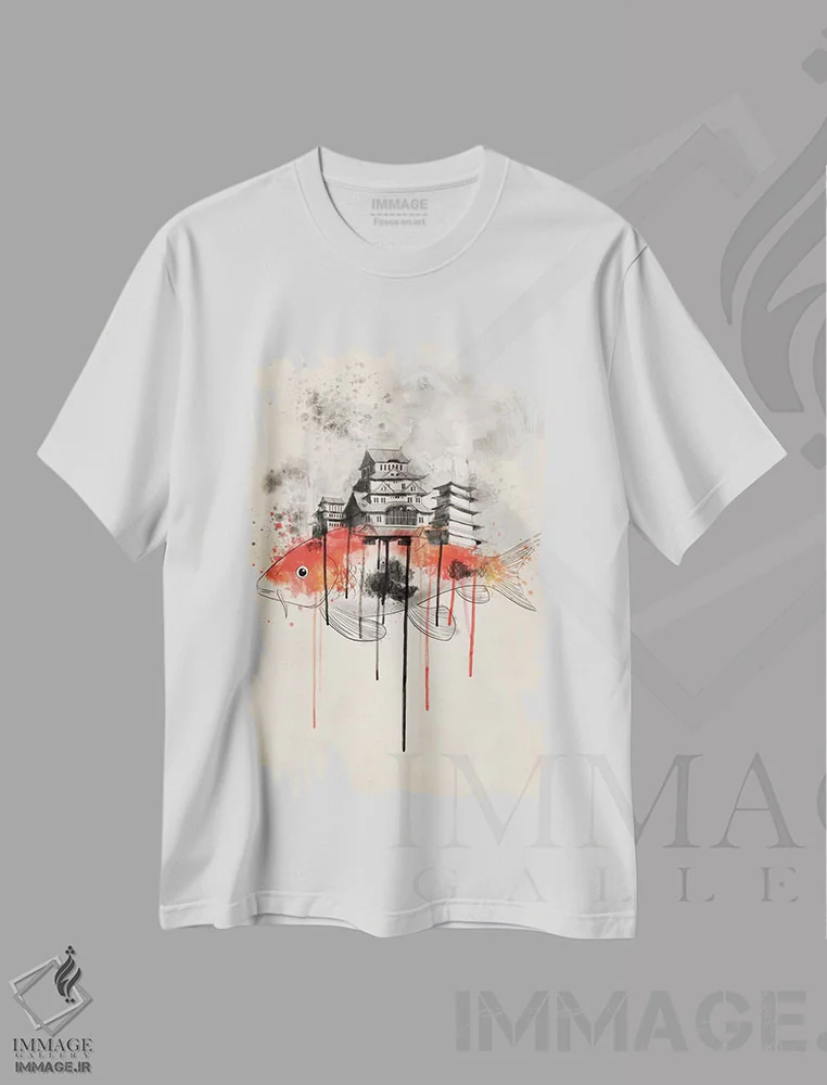 تیشرت سفید طرح دار سرزمین کوی، دکور آسیایی اثر فایو بای فایو کالکتیو | immage.ir
