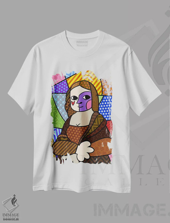 تیشرت سفید طرح دار مونالیزا ۲، هنر دیجیتال اثر فایو بای فایو کالکتیو | فروشگاه ایماژ