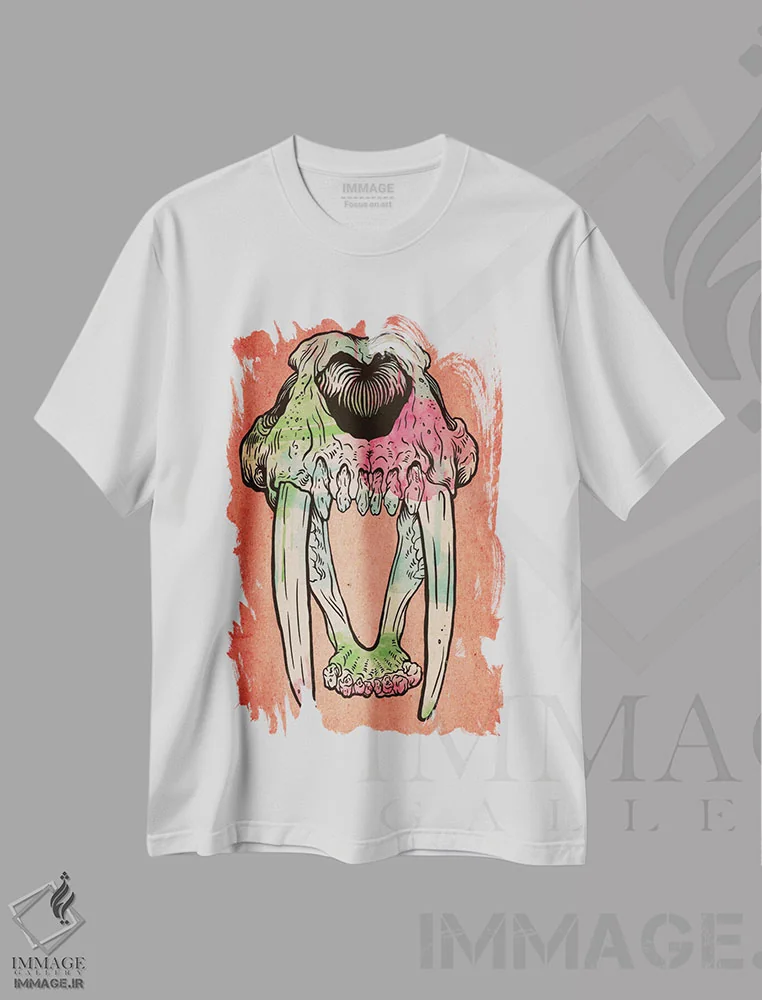تیشرت سفید طرح دار آبرنگ ماقبل تاریخ، هنر دیجیتال اثر فایو بای فایو کالکتیو | immage.ir