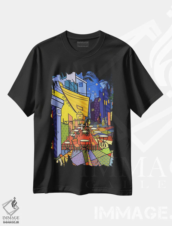 تیشرت مشکی طرح دار تراس کافه در میدان دو فروم ۳، هنر دیجیتال اثر فایو بای فایو کالکتیو | فروشگاه ایماژ