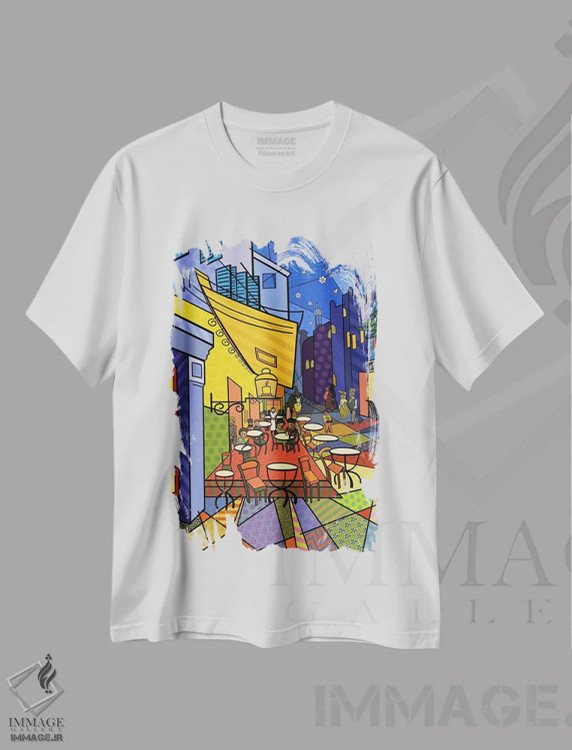 تیشرت سفید طرح دار تراس کافه در میدان دو فروم ۳، هنر دیجیتال اثر فایو بای فایو کالکتیو | immage.ir