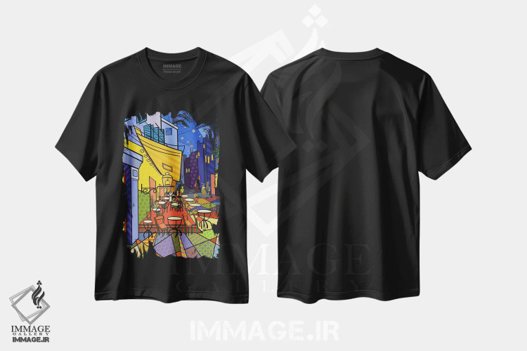 تیشرت مشکی طرح دار تراس کافه در میدان دو فروم ۳، هنر دیجیتال اثر فایو بای فایو کالکتیو | فروشگاه ایماژ