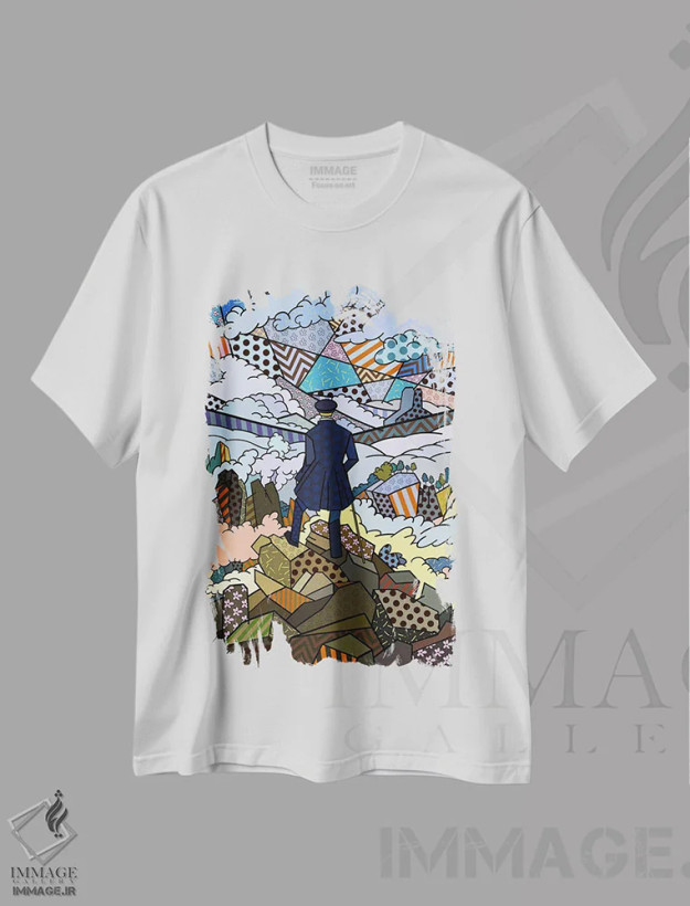 تیشرت سفید طرح دار سرگردان بالای دریا و مه ۳، هنر دیجیتال اثر فایو بای فایو کالکتیو | فروشگاه ایماژ