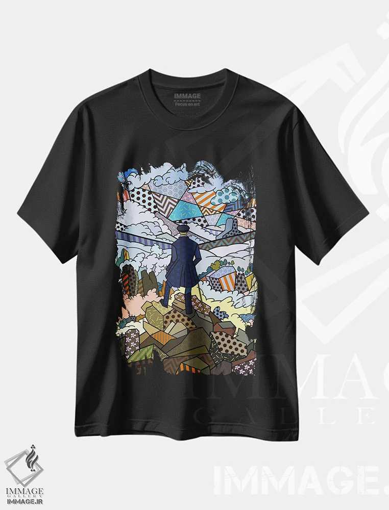 تیشرت مشکی طرح دار سرگردان بالای دریا و مه ۳، هنر دیجیتال اثر فایو بای فایو کالکتیو | immage.ir