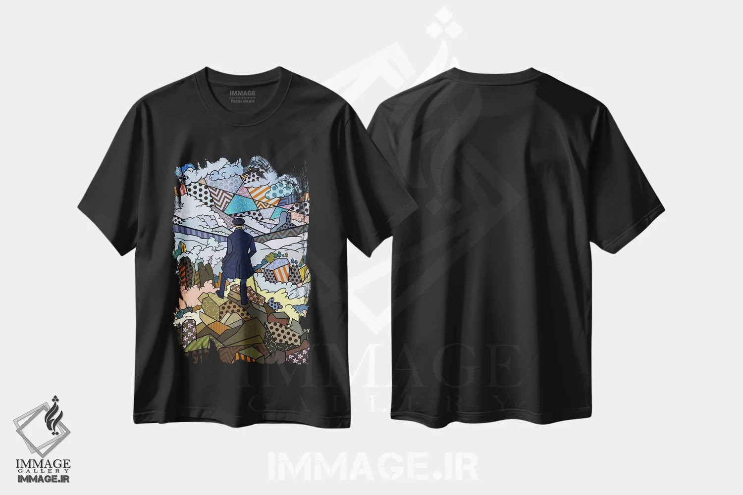 تیشرت مشکی طرح دار سرگردان بالای دریا و مه ۳، هنر دیجیتال اثر فایو بای فایو کالکتیو | immage.ir