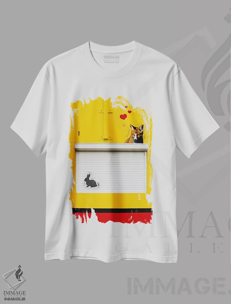 تیشرت سفید طرح دار خارج از چارچوب فکر کن، هنر دیجیتال اثر فایو بای فایو کالکتیو | فروشگاه ایماژ