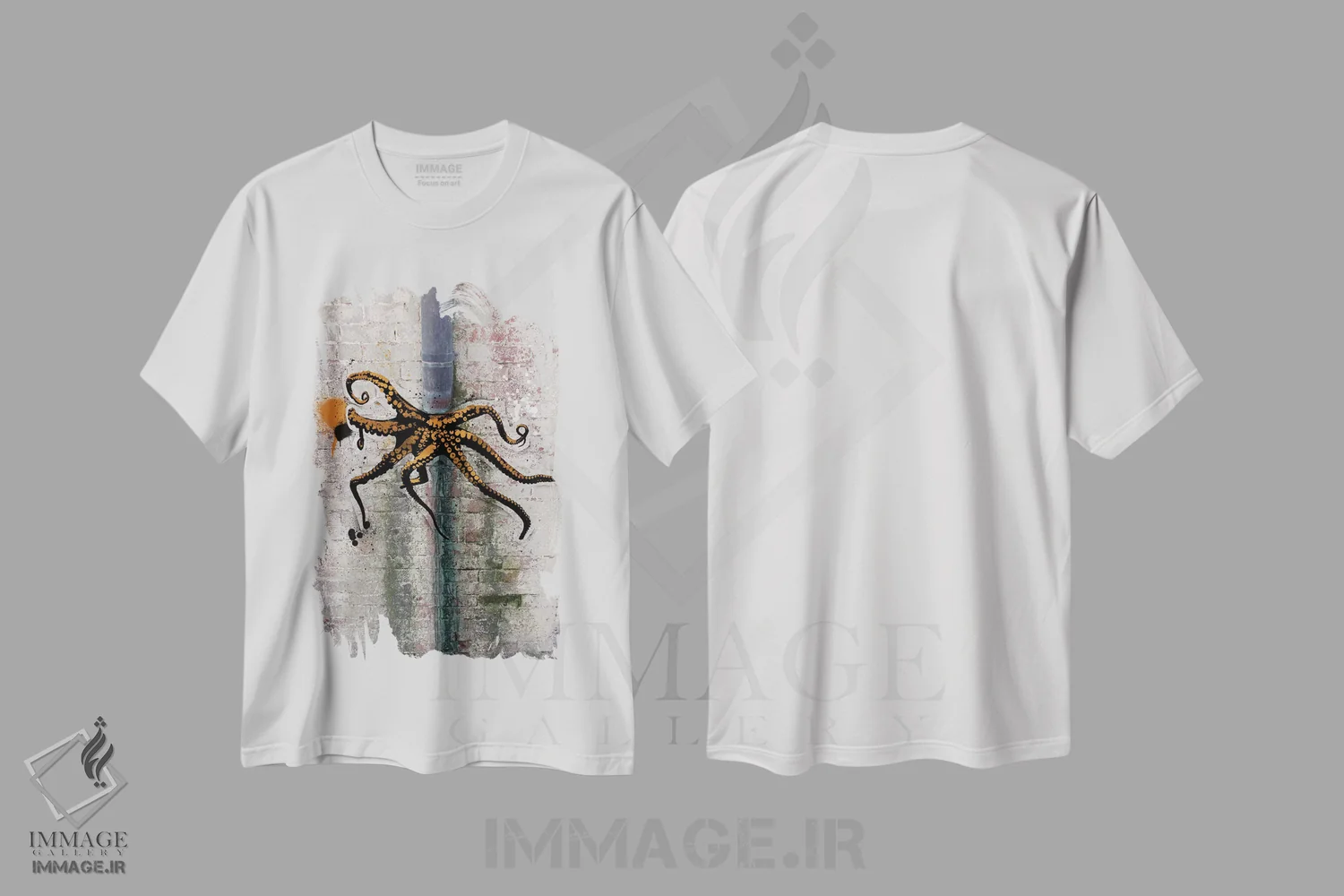 تیشرت سفید طرح دار اختاپوس رها شده، هنر دیجیتال اثر فایو بای فایو کالکتیو | immage.ir