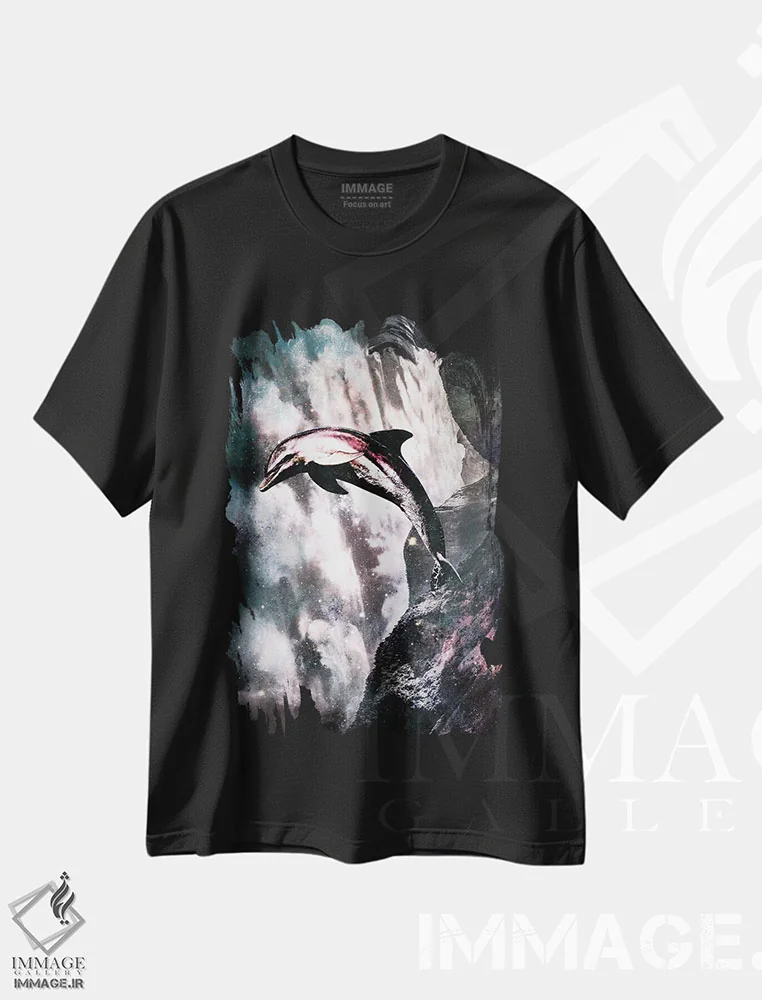 تیشرت مشکی طرح دار ناگهانی و غیرمنتظره، هنر فاخر معاصر اثر فایو بای فایو کالکتیو | فروشگاه ایماژ