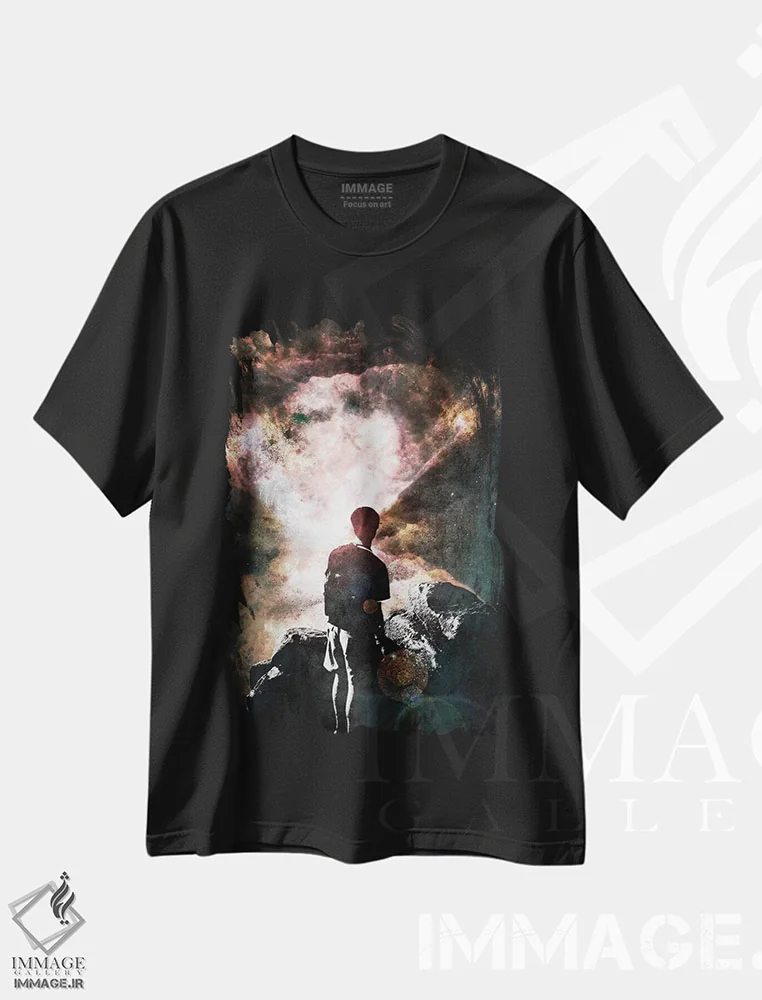 تیشرت مشکی طرح دار امید، هنر فاخر معاصر اثر فایو بای فایو کالکتیو | فروشگاه ایماژ